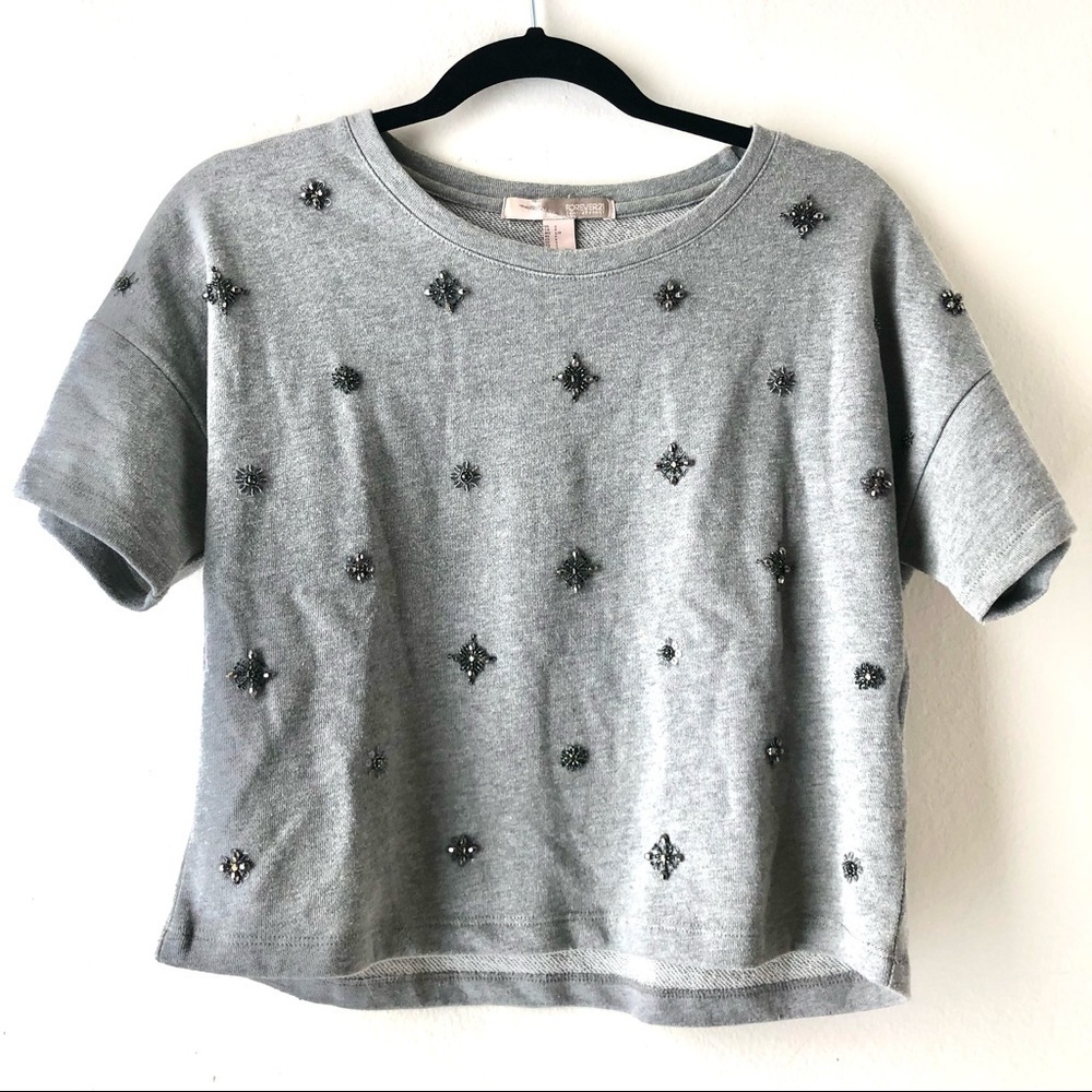 🛍 4/$25! Forever 21 Beaded Crop Dressy Sweatshirt